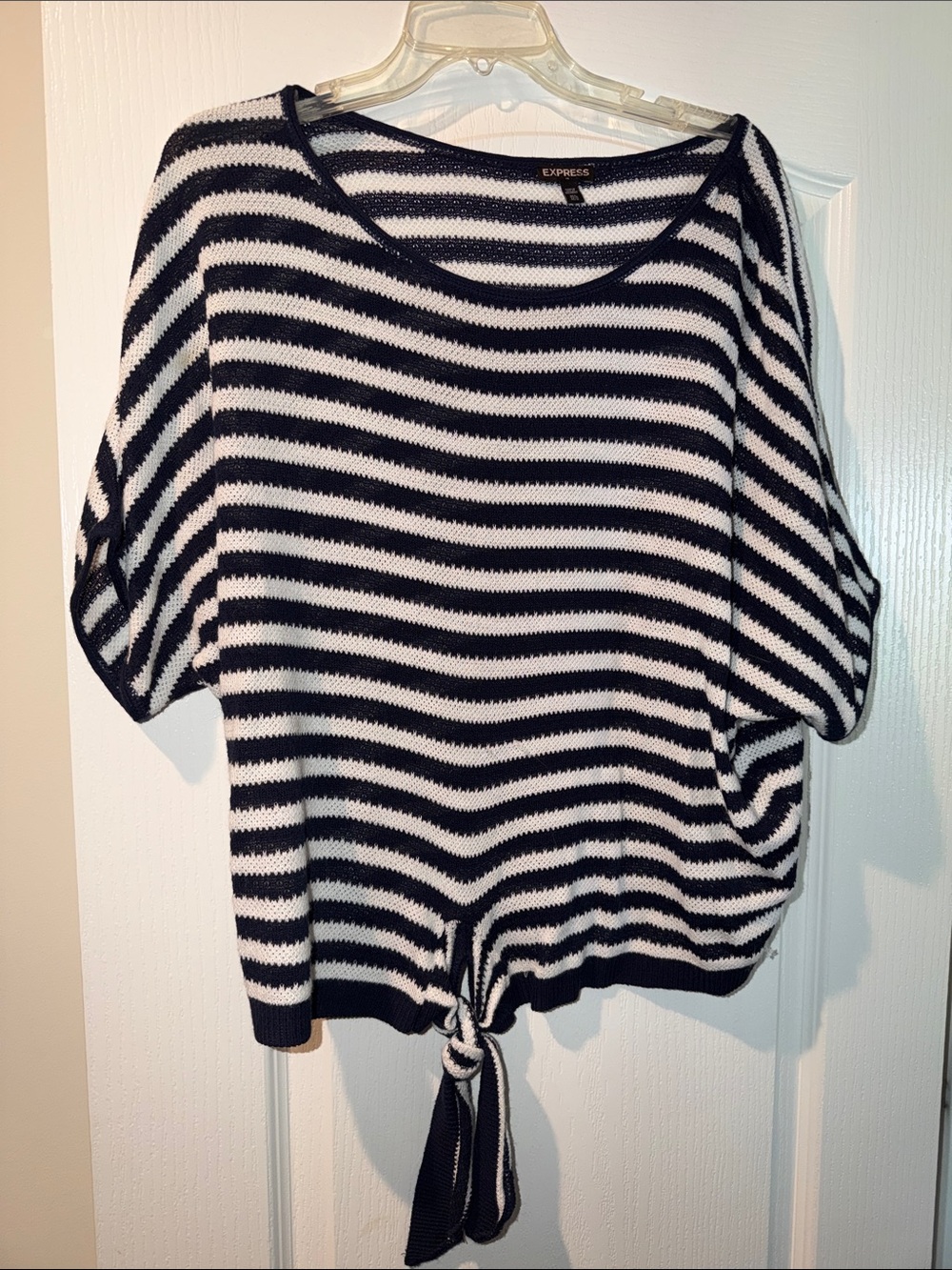 Express Black and White Striped Tie-Hem Sweater Top